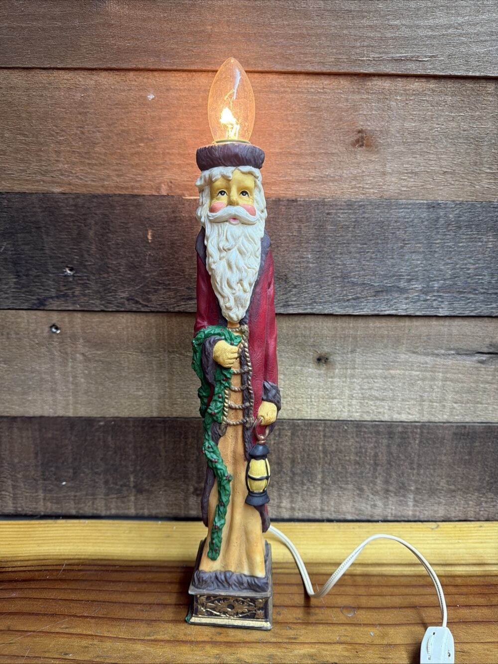 Tall Old World Santa Holding Garland Candle Lamp Holiday Decor VTG Kmart In Box